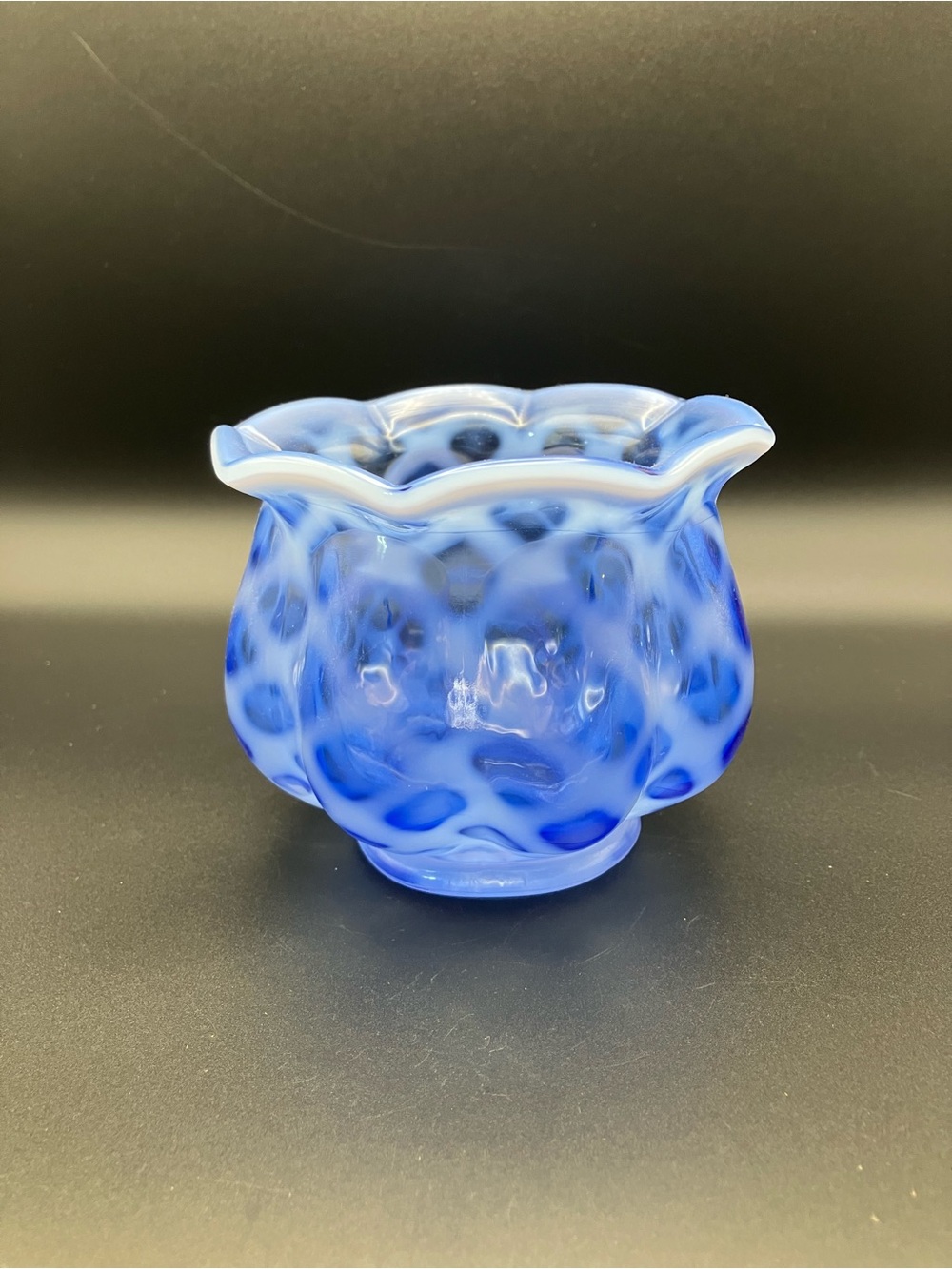 Fenton French Blue Lattice Opalescent Rose Bowl